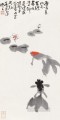 Wu zuoren pez nadando 1974 tinta china antigua